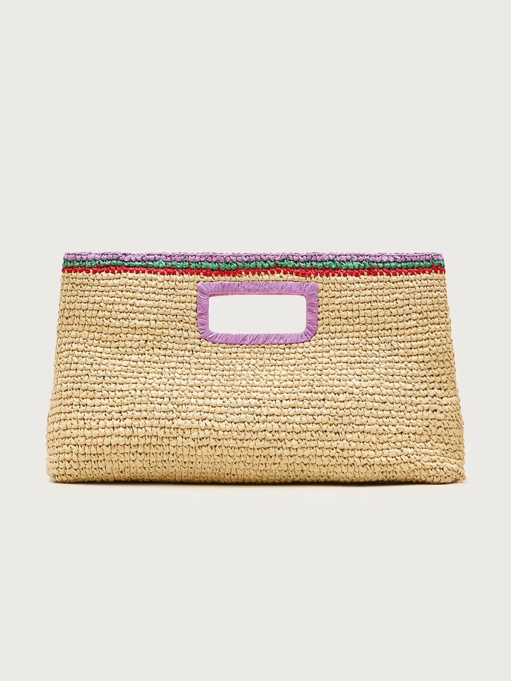 NWOT J. Crew Handwoven straw rectangular clutch with contrast trim